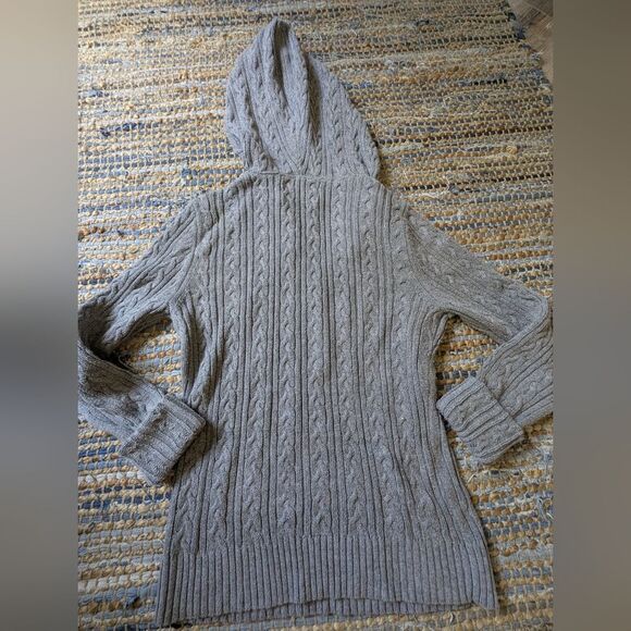 Vtg Aeropostale Gray Cable Knit Henley Hoodie Sweater Y2K Retro L Flaws Elana Gi - Picture 8 of 8